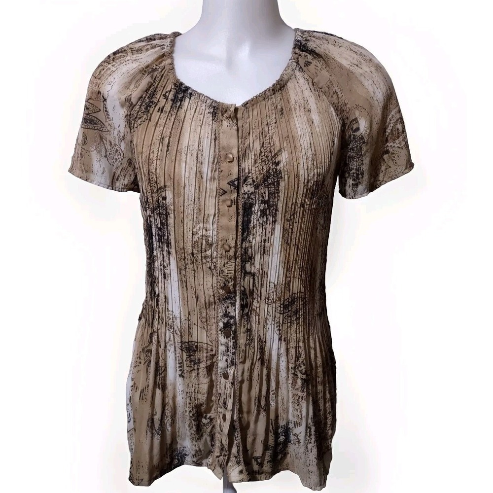 Maggie Barnes Catherines Womens 0X Shirt Blouse Plus Short Sleeve Crinkle Button